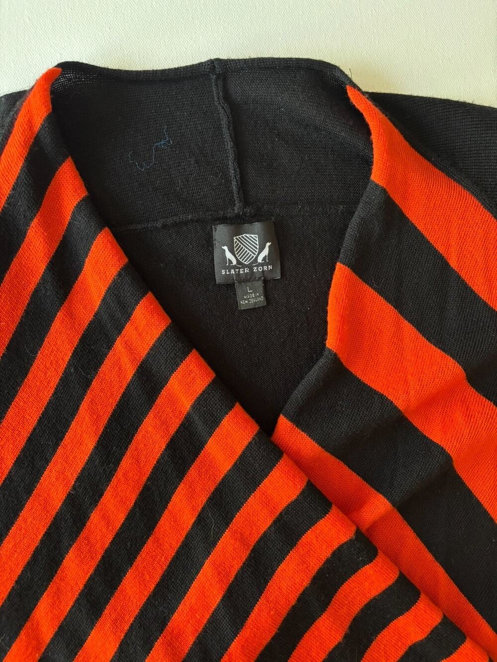 Slater Zorn Extra Fine Merino Handkerchief Cardigan Women's L Orange Black Drape